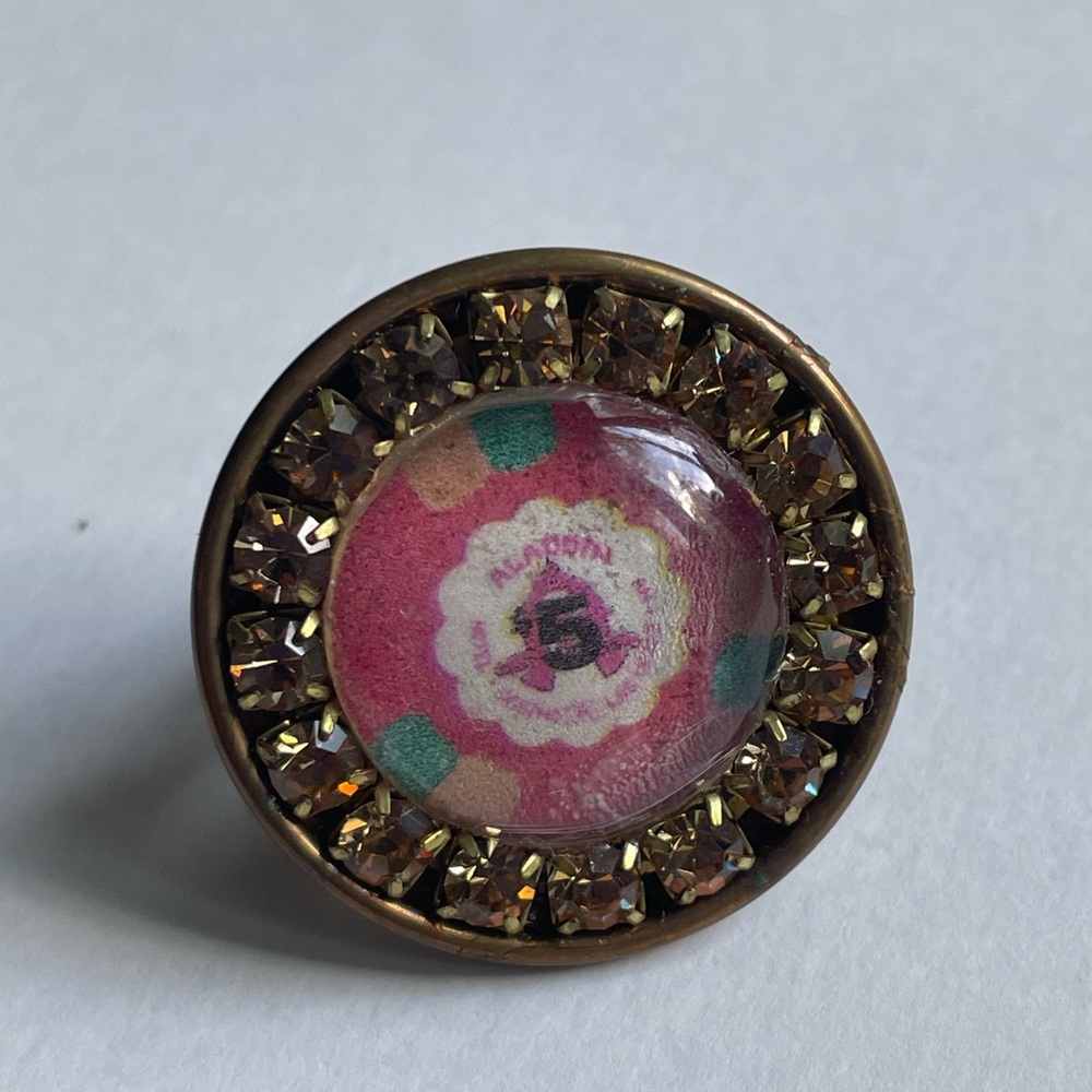 Red And Gold Statement Ring With Rhinestones - Picture 3 of 9